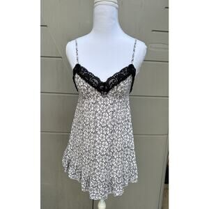 Victoria Secret Small Y2K Lace Trim Black Floral Babydoll Cami Top Fairy Grunge